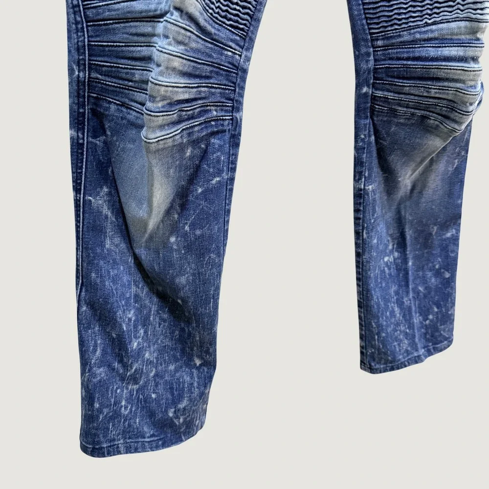 Robin's Jean Mens Blue Denim Biker Moto Jeans Zipper Detail Size 36 USA Made